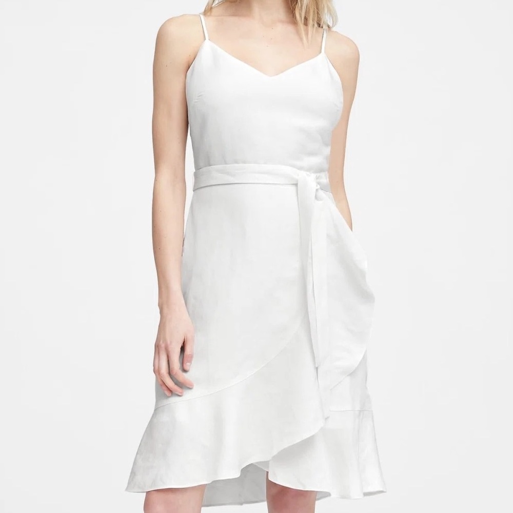 Banana Republic Linen-Blend Ruffle Wrap Dress size 4 - Picture 1 of 6